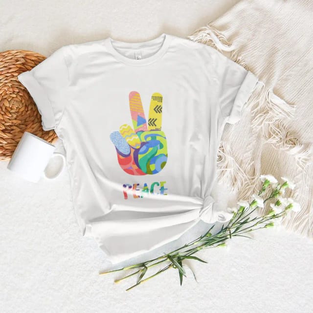 طرح وکتور تیشرت | Peace | نماد صلح و آرامش با طرح‌های رنگارنگ | قابل چاپ روی لباس