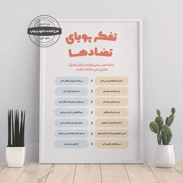 پوستر انگیزشی «تفکر پویای تضادها» | طرح قابل چاپ برای پذیرش هم‌زیستی تناقضات | افزایش انعطاف‌پذیری ذهنی و ارتقای رشد فکری