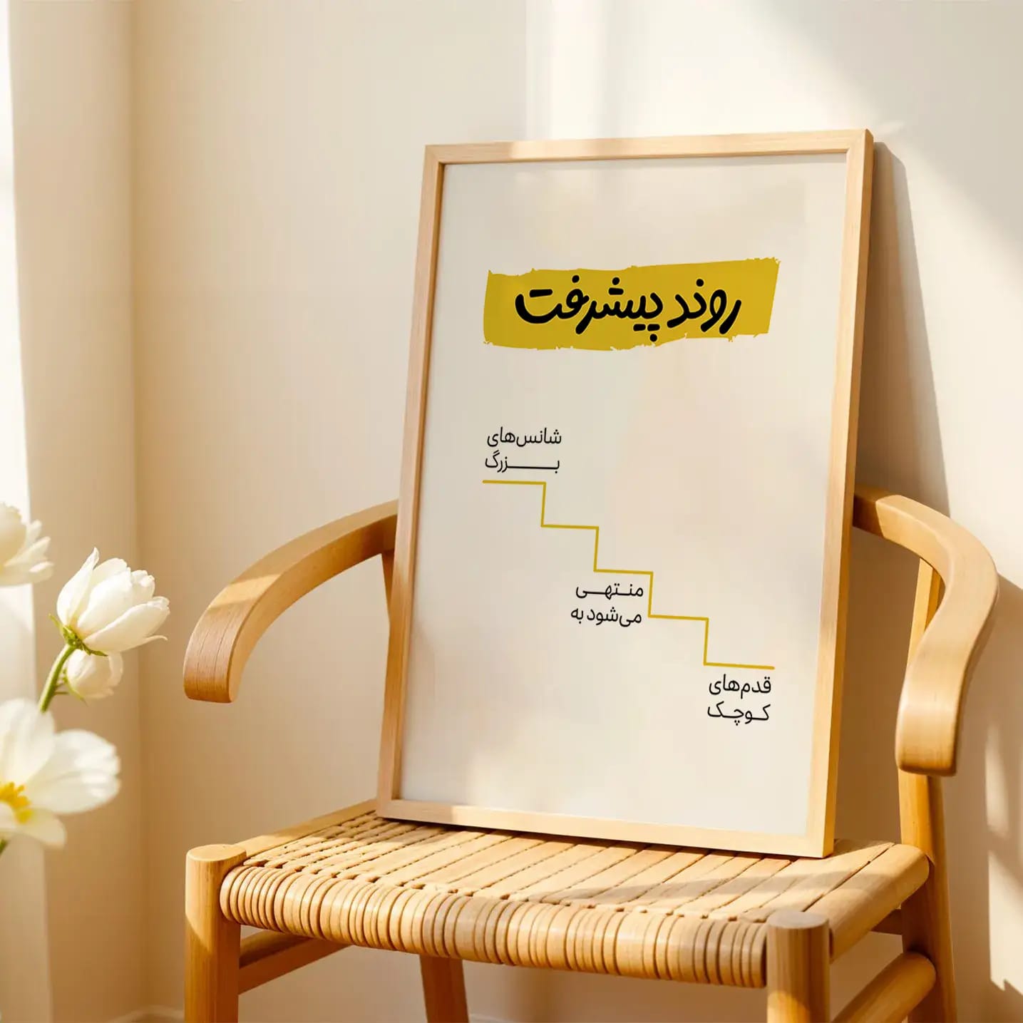 پوستر مینیمال روند پیشرفت، از قدم‌های کوچک تا شانس‌های بزرگ | طرح گرافیکی آماده چاپ و دانلود فوری | دکوراسیون انگیزشی