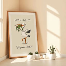 طرح بامزه «هیچ‌وقت تسلیم نشو» قورباغه و پرنده، برای چاپ روی تی‌شرت