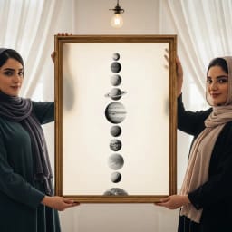 پوستر دیجیتال منظومه شمسی با طراحی سیاه و سفید | سیارات با چیدمان عمودی | طرح مینیمال فضایی | تابلو دکوراتیو علمی | دکور اتاق نشیمن، کودک، مدرسه و آموزشگاه، | فایل قابل چاپ با کیفیت بالا