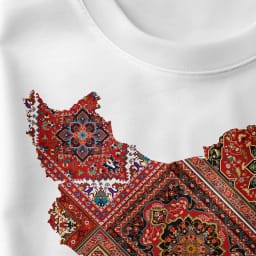 طرح تیشرت نقشه ایران با الهام از فرش ایرانی | شجاع و سنتی | Bold & Traditional